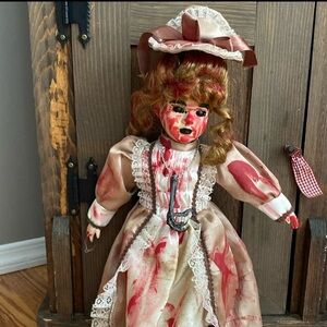 Gothic Dark Entity Doll Wearing Crow Foot Around Neck Porcelain OOAK Oddities